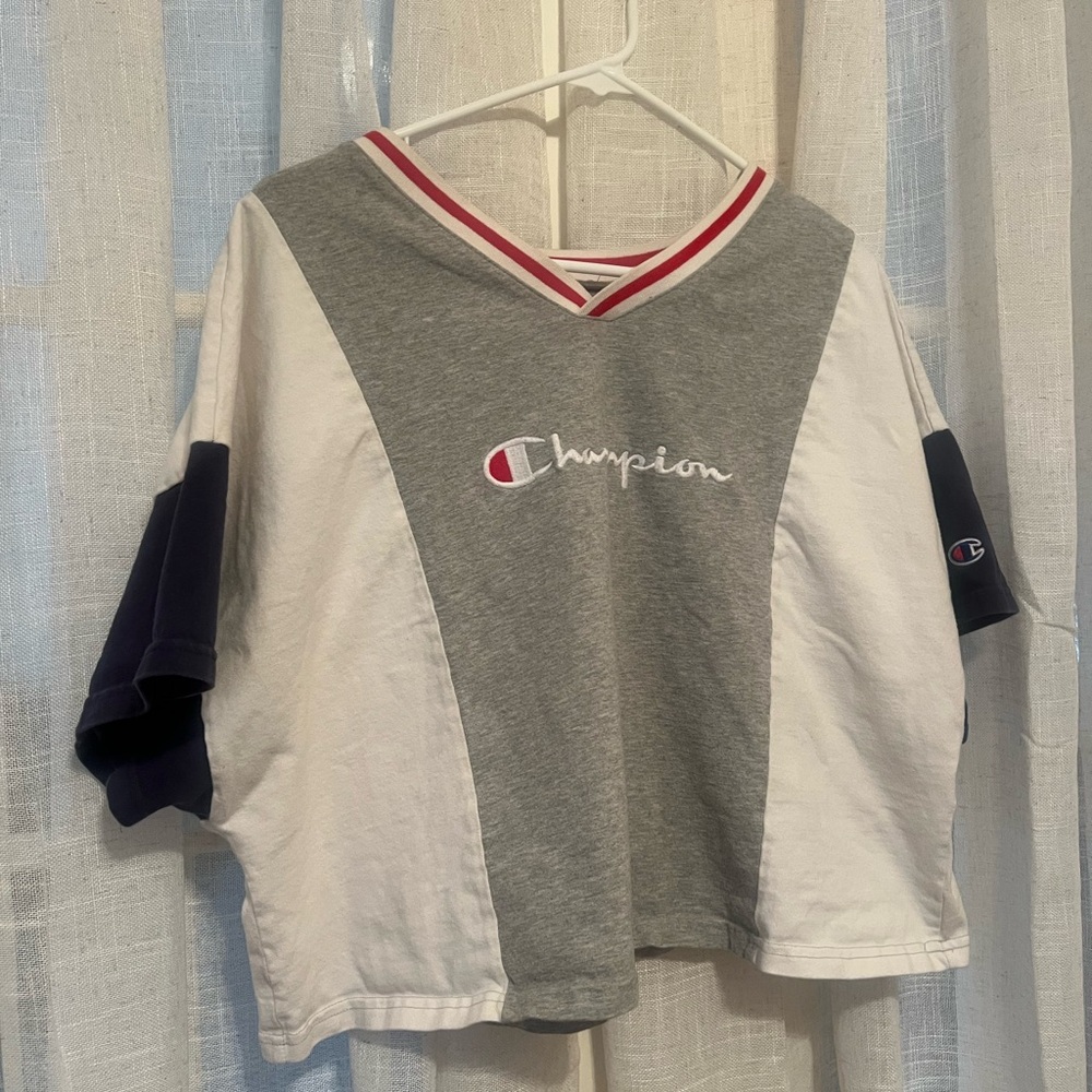 Champion Gray and White Crop Top V-Neck